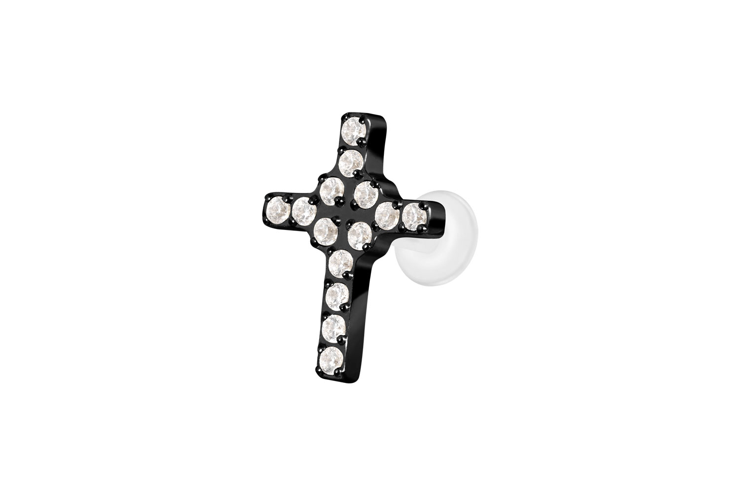 PTFE Labret Piercing mit Innengewinde + Titan-Aufsatz KRISTALLKREUZ